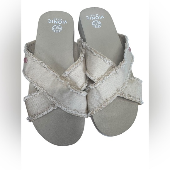 Vionic Tan Sandals with Ruffled Crossover Straps - Picture 4 of 8